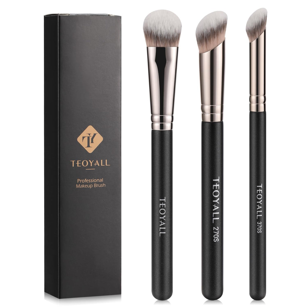 Teoyall 3Pcs Angled Synthetic Concealer Brush Set For Liquid, Cream & Powder Makeup