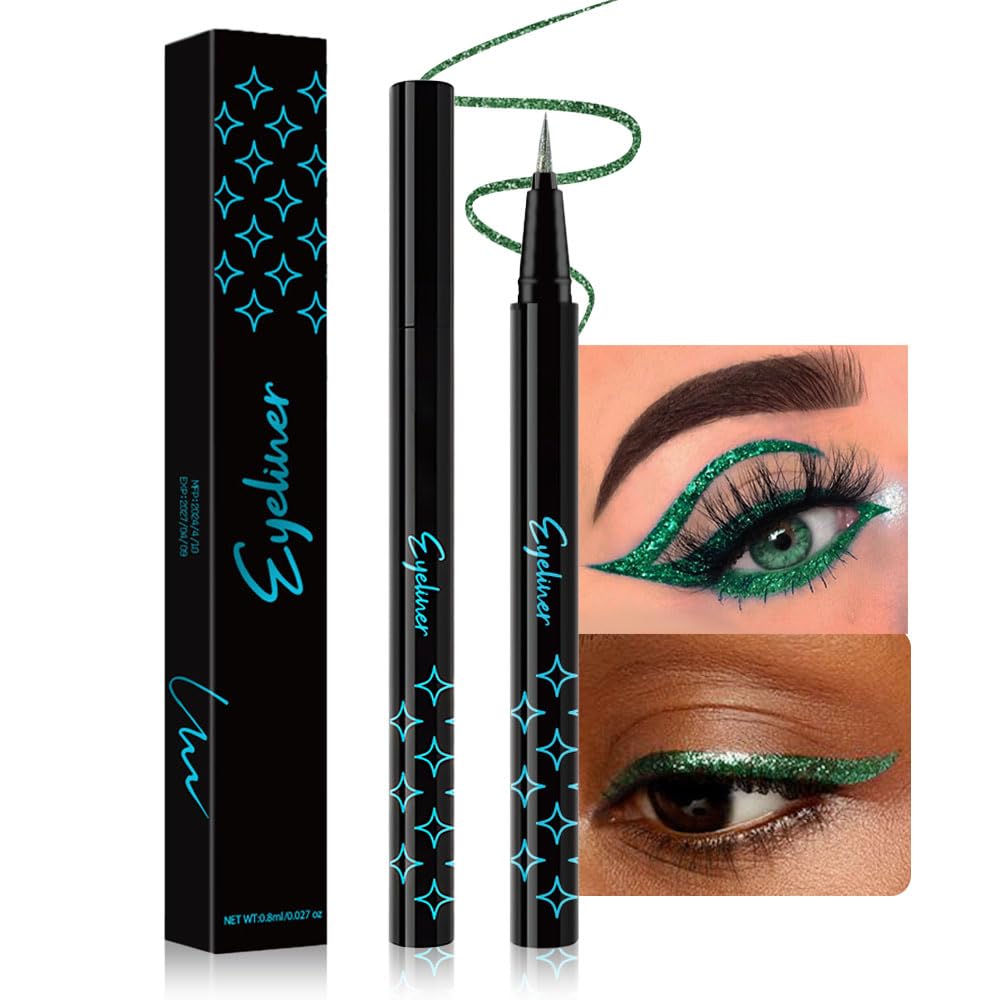 Evpct Emerald Green Glitter Eyeliner Pencil Set - Waterproof, Long Lasting, High Pigment