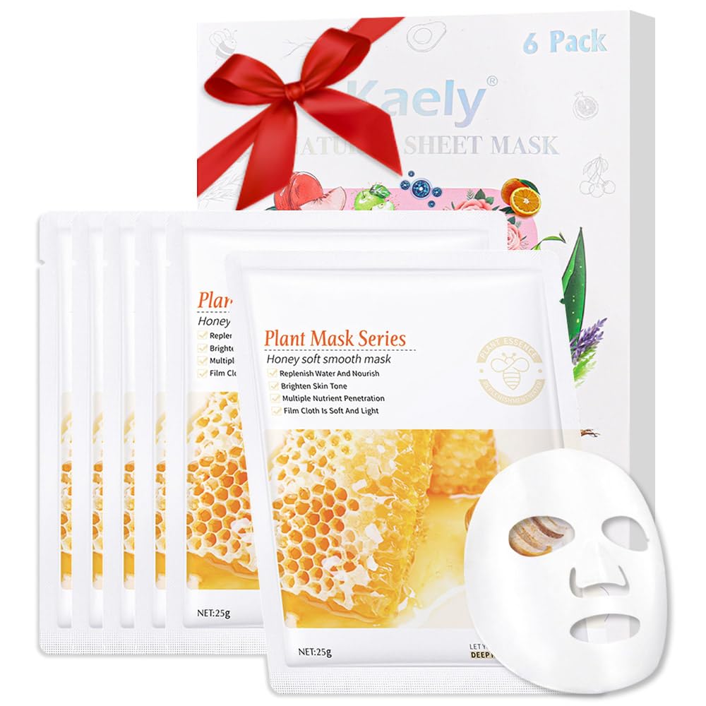 Amy'S Diary 6 Pcs Hydrating Face Masks, Hyaluronic Acid & Vitamin C, Moisturizing Honey Essence