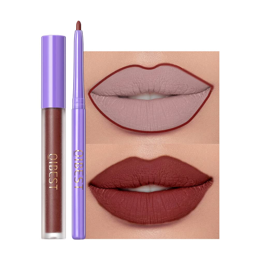 Easilydays 2 Pcs Red Matte Liquid Lipstick & Lip Liner Set, 24H Waterproof, High Pigment