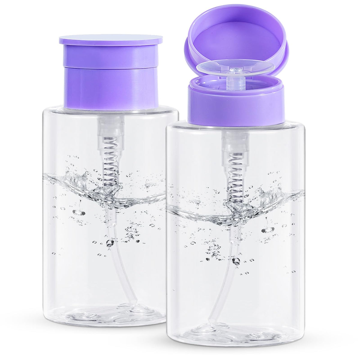 Yamyone Push Down Pump Dispenser Bottles - 2 Pack Clear & Purple For Travel, Salon, And More