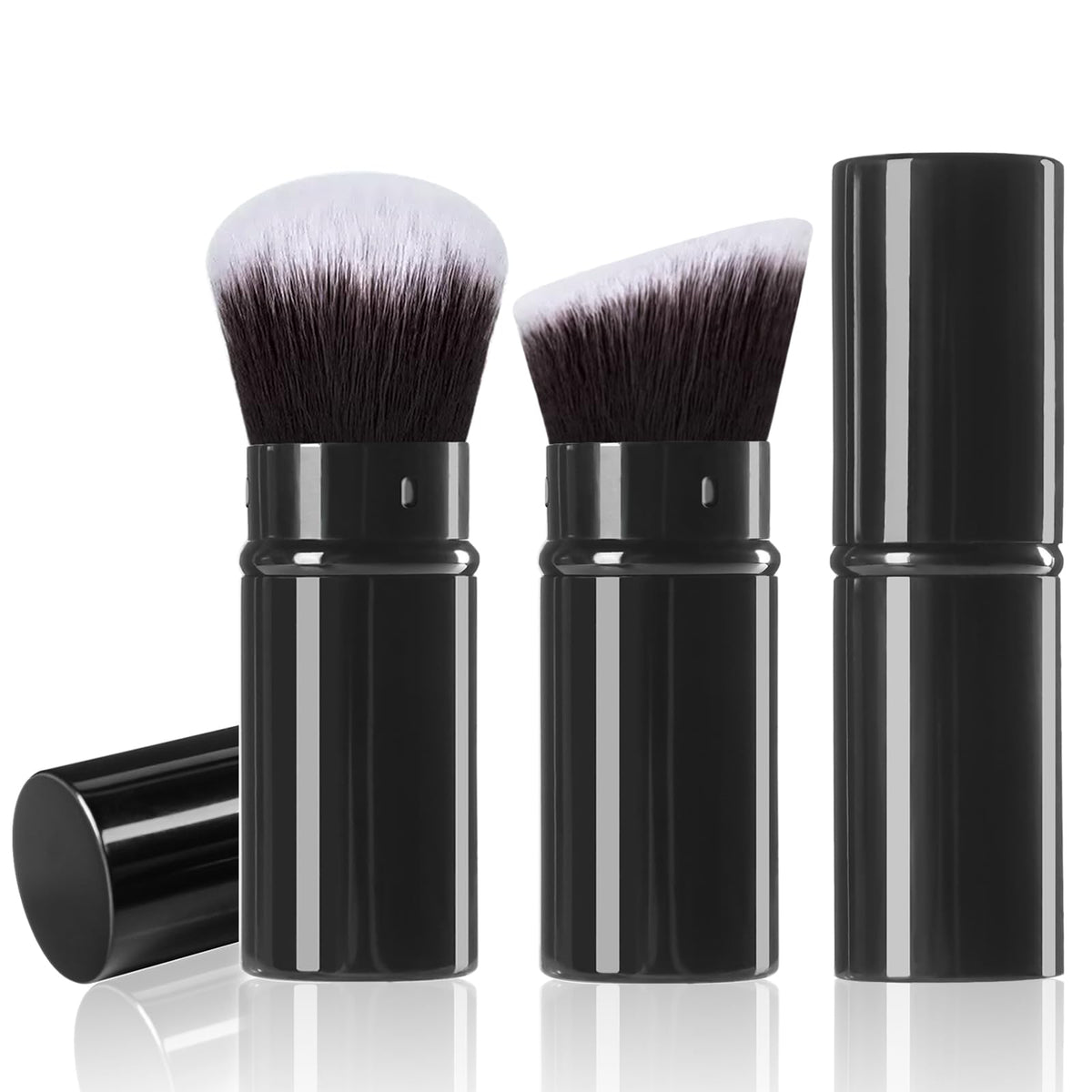 Keriloo Retractable Travel Kabuki Makeup Brush Set - 2 Pack For Liquid, Blush & Bronzer