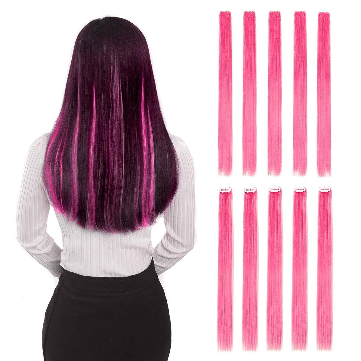 BHF 20&quot; Pink Clip-in Hair Extensions 10pcs Straight Fashion Hairpieces for Party Highlights