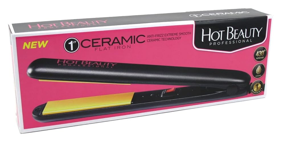 Kiss Hot Beauty Ceramic Flat Iron 1 Inch, Black - Professional Hair Styling Tool