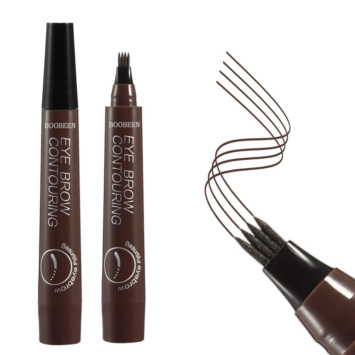 Boobeen Waterproof Eyebrow Pen - Dark Brown Microblading Pencil With Micro-Fork Tip Applicator