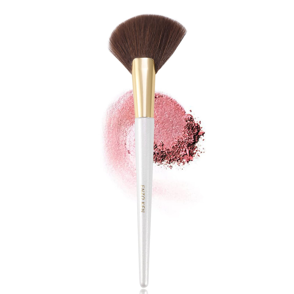 Enzo Ken Angled Fan Makeup Brushes - Thick Blush & Bronzer Brush, White, 169L