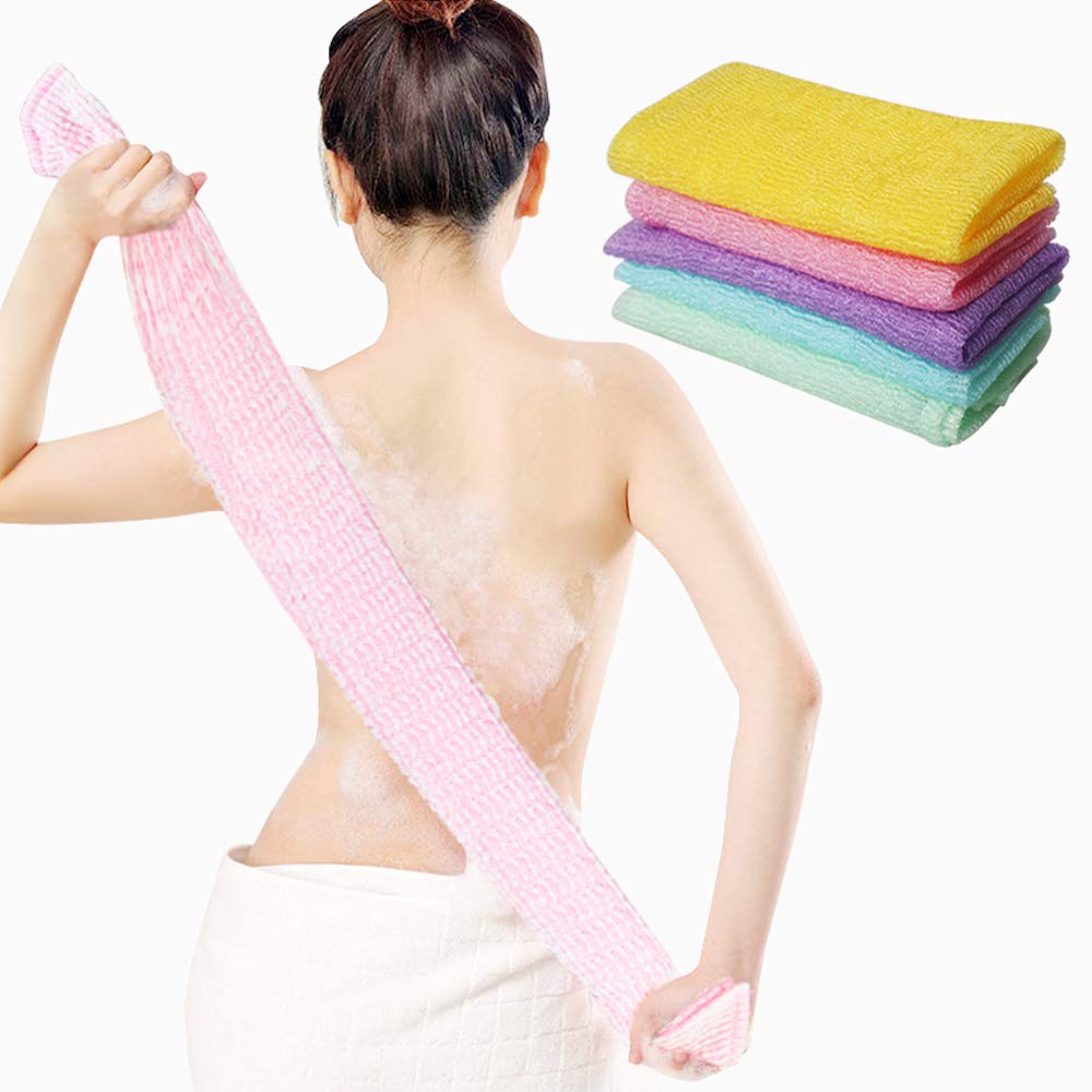 Uejunbo 5-Pack Nylon Bath Towels, Long Exfoliating Shower Washcloths - 35&quot; In 5 Colors