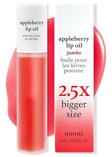 Nooni Korean Vegan Lip Oil - Appleberry Jumbo, Long-Lasting Moisturizing Lip Stain, 0.3 Fl