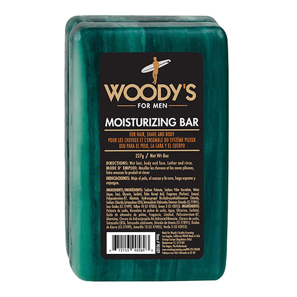 Woody'S 3-In-1 Moisturizing Bar Soap For Men - Hair, Shave & Body - Peppermint Scent