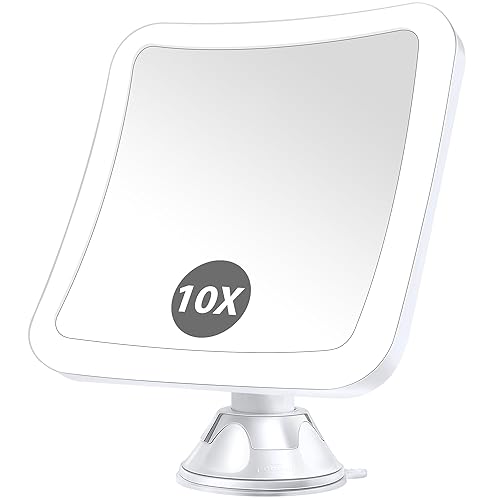 MIYADIVA 10X Lighted Makeup Mirror – Suction Cup, Magnifying, Battery Operated, White