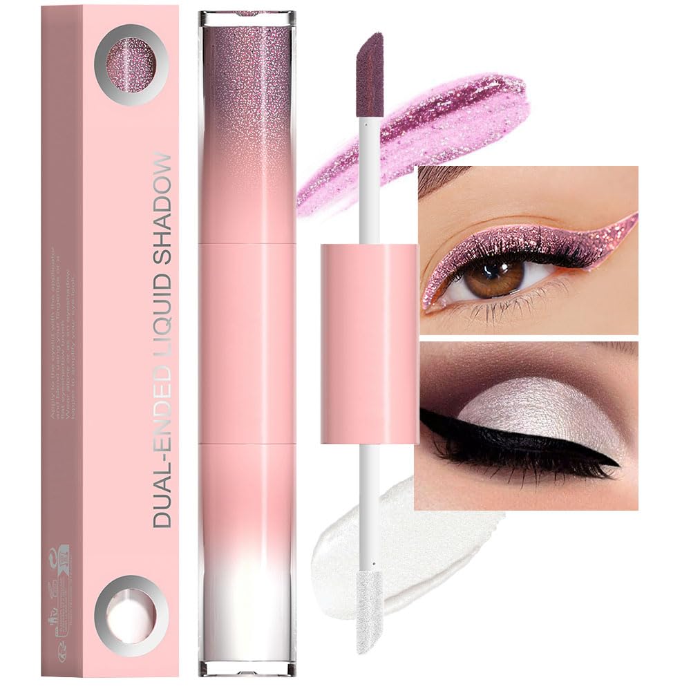 Evpct Dual-Ended Glitter Liquid Eyeshadow - Waterproof Light Pink & Silver Shimmer, Long Lasting