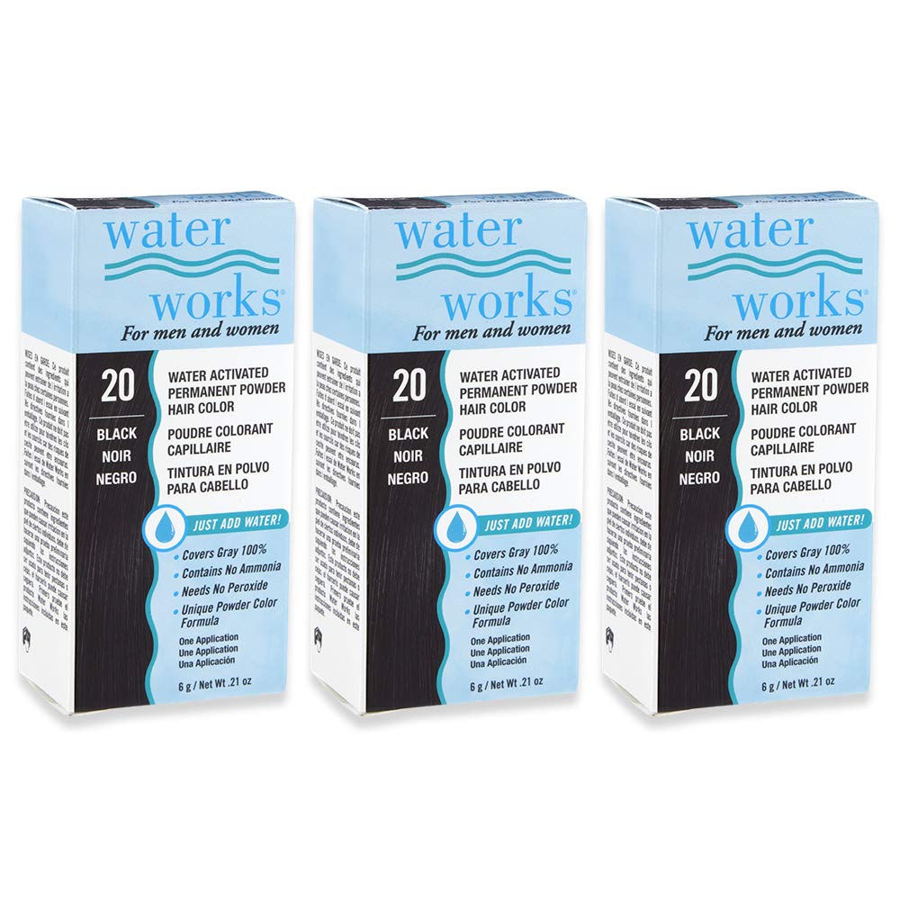 Water Works Permanent Powder Hair Color, Black - 3 Pack (1 Count Each)