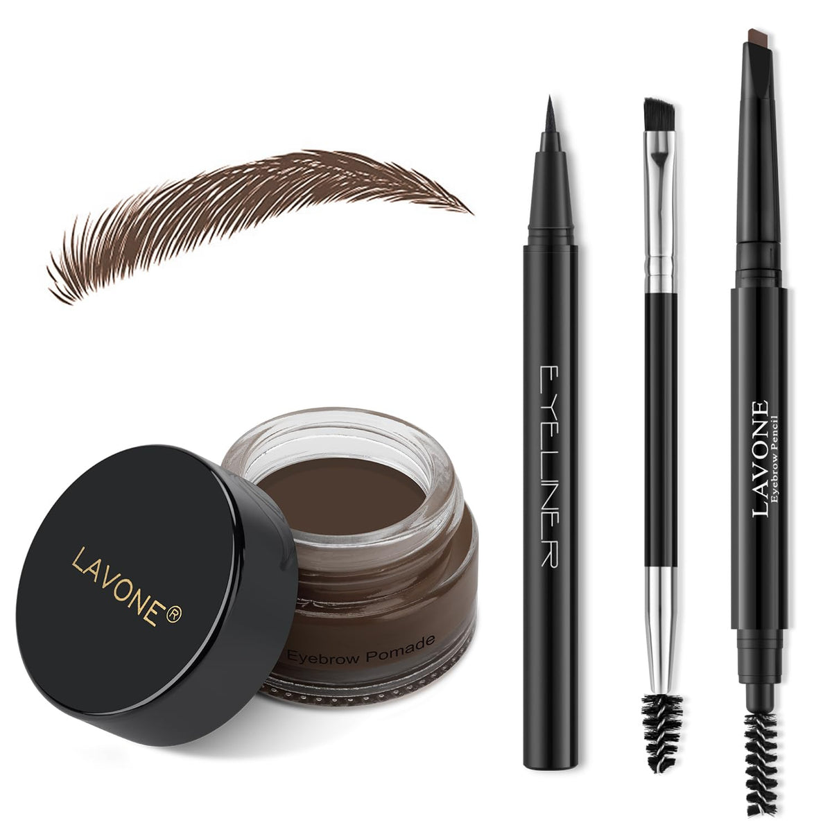 Lavone Eyebrow Stamp Pencil Kit - Waterproof Pencil, Pomade & Brush, Dark Brunette