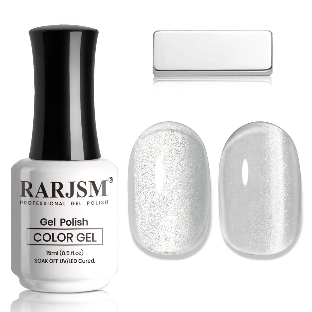 Rarjsm Silver Cat Eye Gel Nail Polish 15Ml - Translucent Velvet Glitter With Magnet Stick