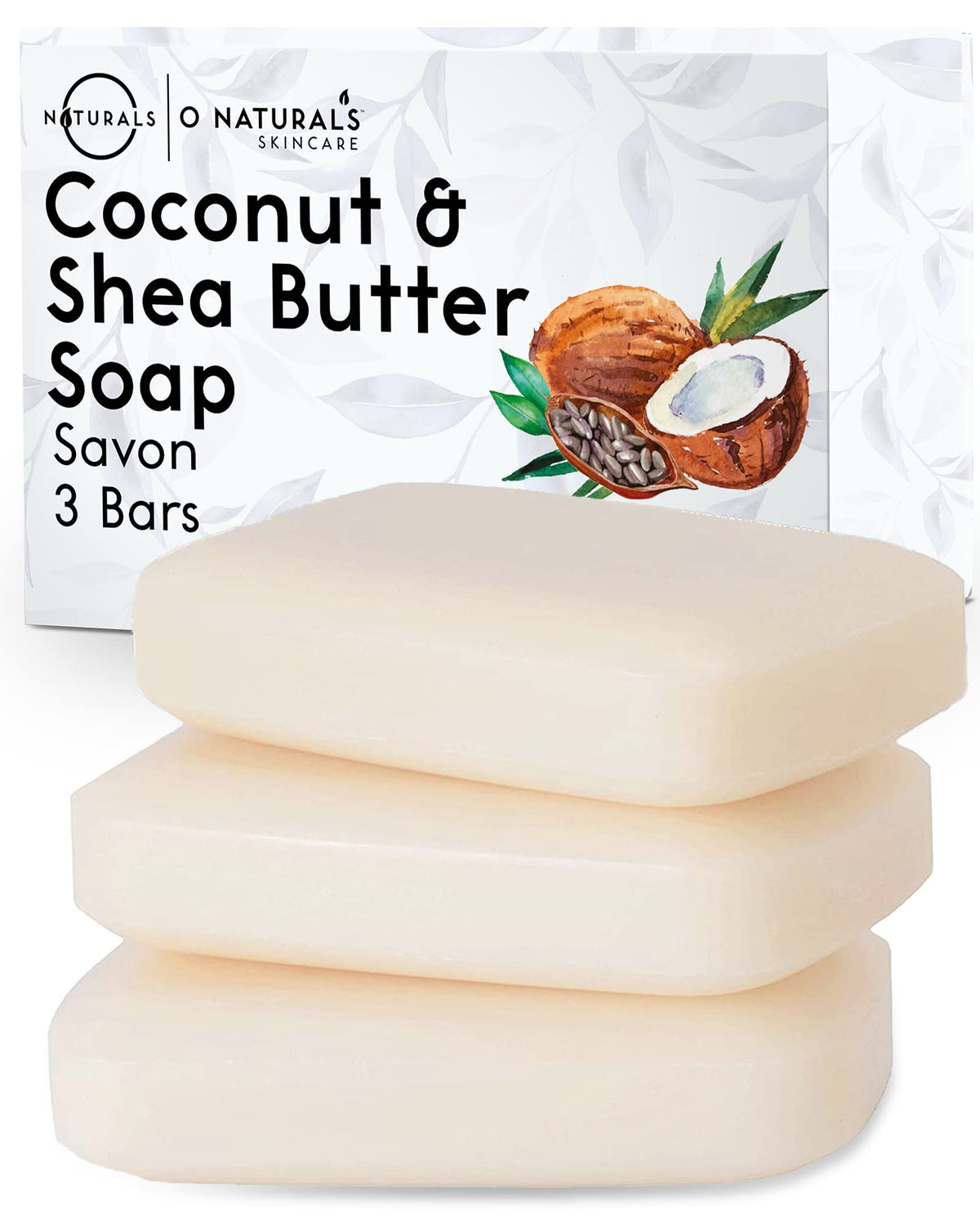 O Naturals 3-Pack Organic Coconut & Shea Butter Soap - 100% Vegan Handmade Bar Soap