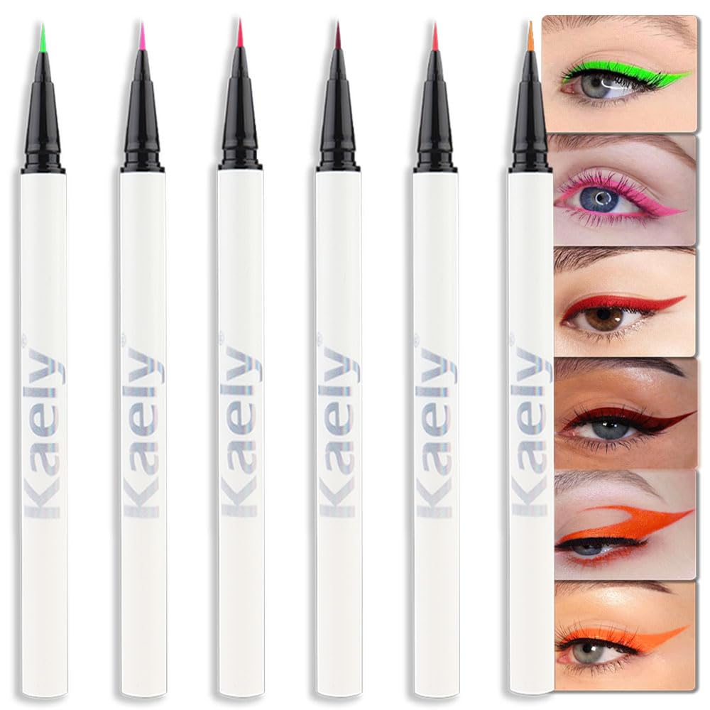 Evpct 6Pcs Waterproof Colored Eyeliner Set - Light Green, Pink, Red, Wine Red, Orange Red