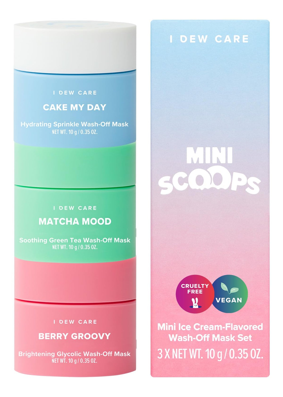 I Dew Care Mini Scoops | Wash Off Face Mask Skin Care Trio | With Hyaluronic Acid, Self Care | Facial Treatment, Vegan, Cruelty-