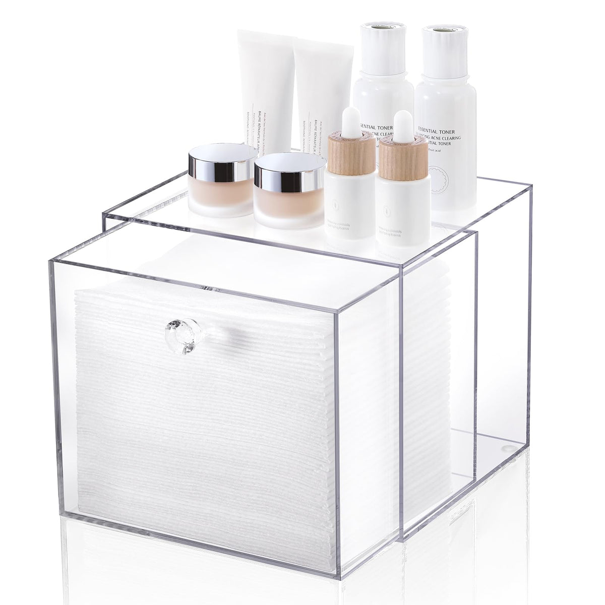 Landneoo Acrylic Disposable Face Towel Container Box, Clear Makeup Organizer For Bathroom Vanity