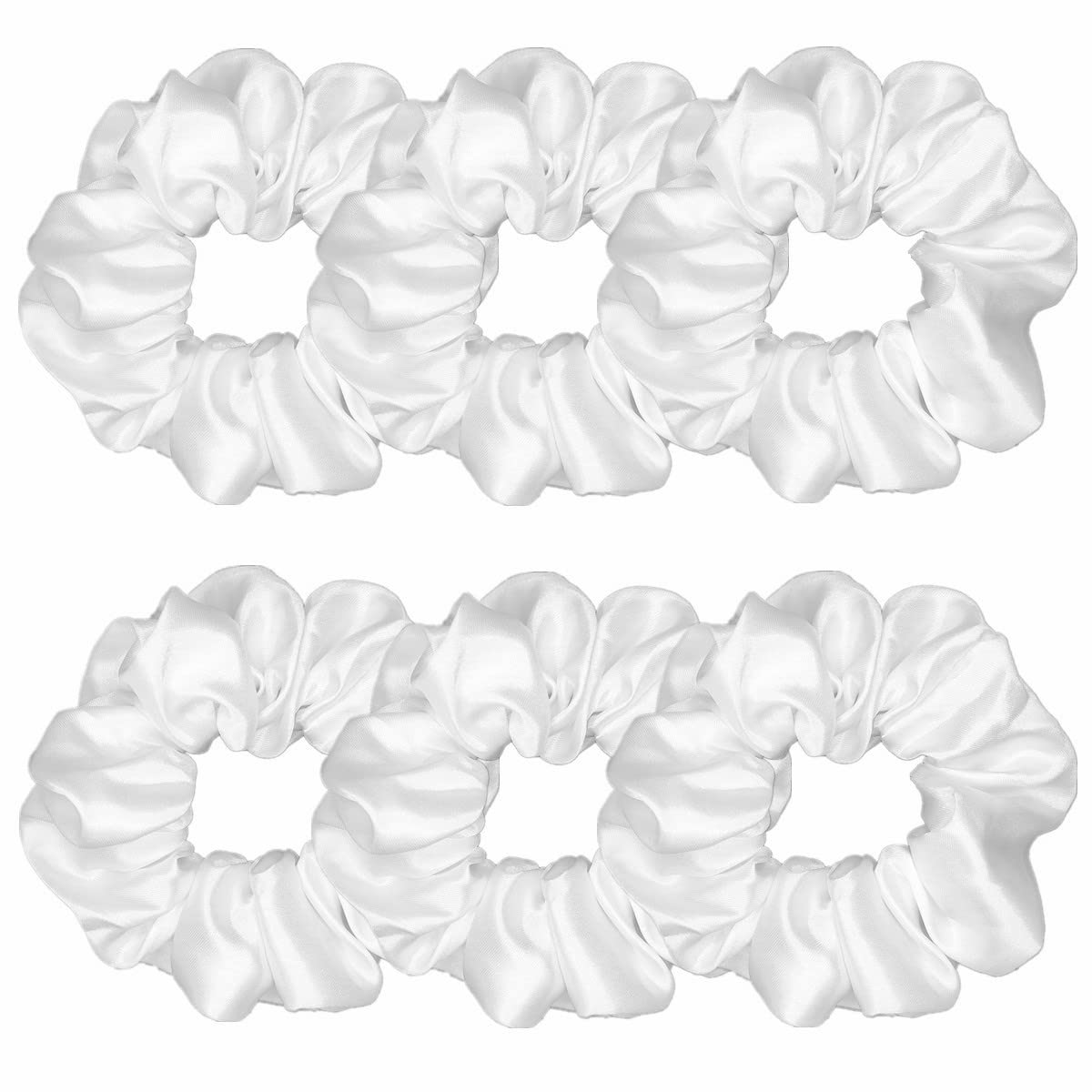 Sufermoe 6 Pcs Pure White Satin Silk Hair Scrunchies - Soft Hair Ties for Women & Girls