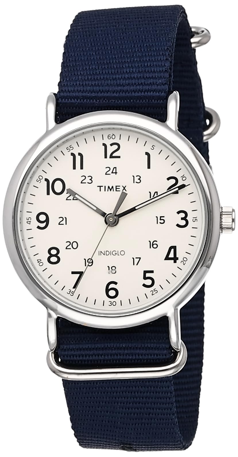 Timex Men'S Weekender 40Mm Watch, Silver-Tone Case, Cream Dial, Blue Fabric Strap