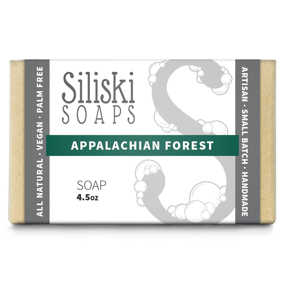 Siliski Soaps Simple Skincare Hard Bath Soap, All Natural Vegan, Appalachian Forest, 4.5 Oz