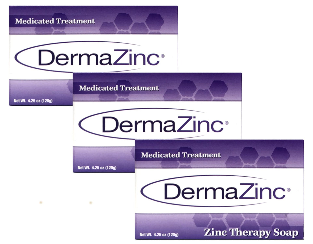 Dermazinc Zinc Therapy Medicated Treatment Bar Soap - 3 Pack, 4.25 Oz Larger Size