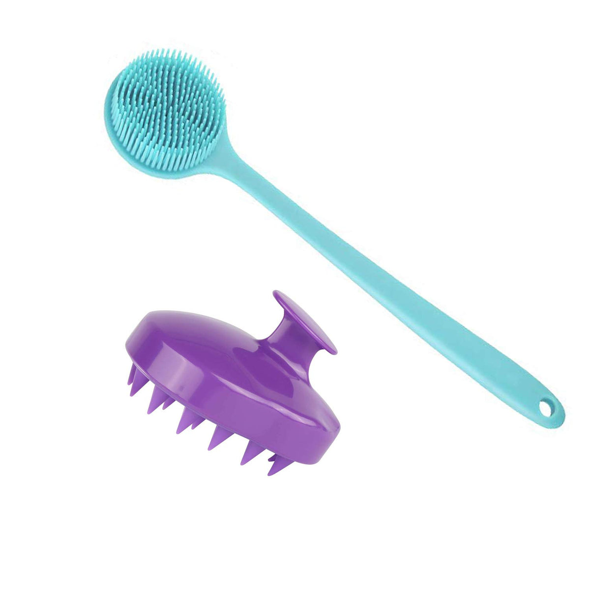 Cinlitek Silicone Body Scrubber & Scalp Massager - Long Handle Exfoliating Shower Brush, Blue