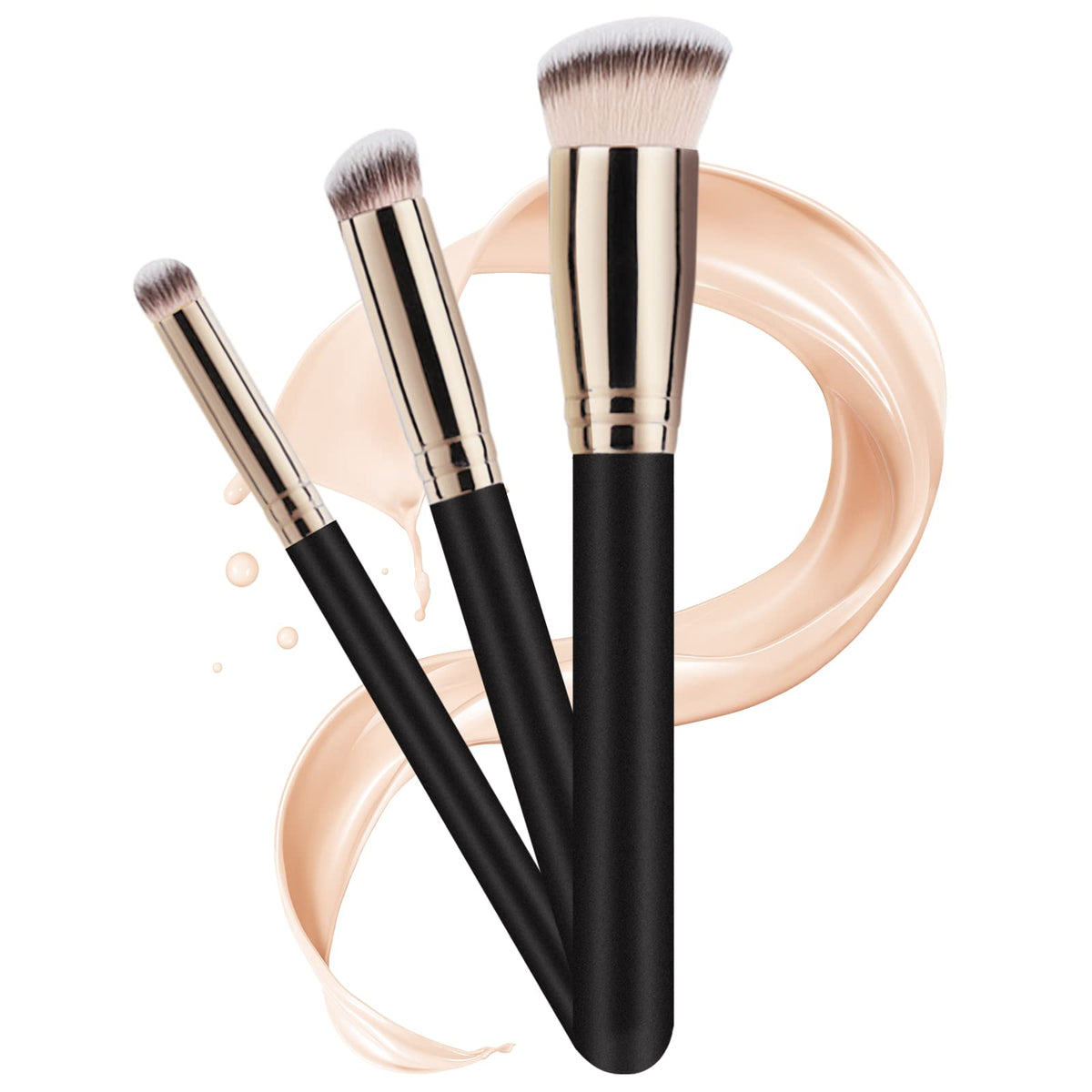 Wobevb 3 Pcs Makeup Brushes Set - Flawless Foundation & Contour Brush For Liquid & Cream Makeup