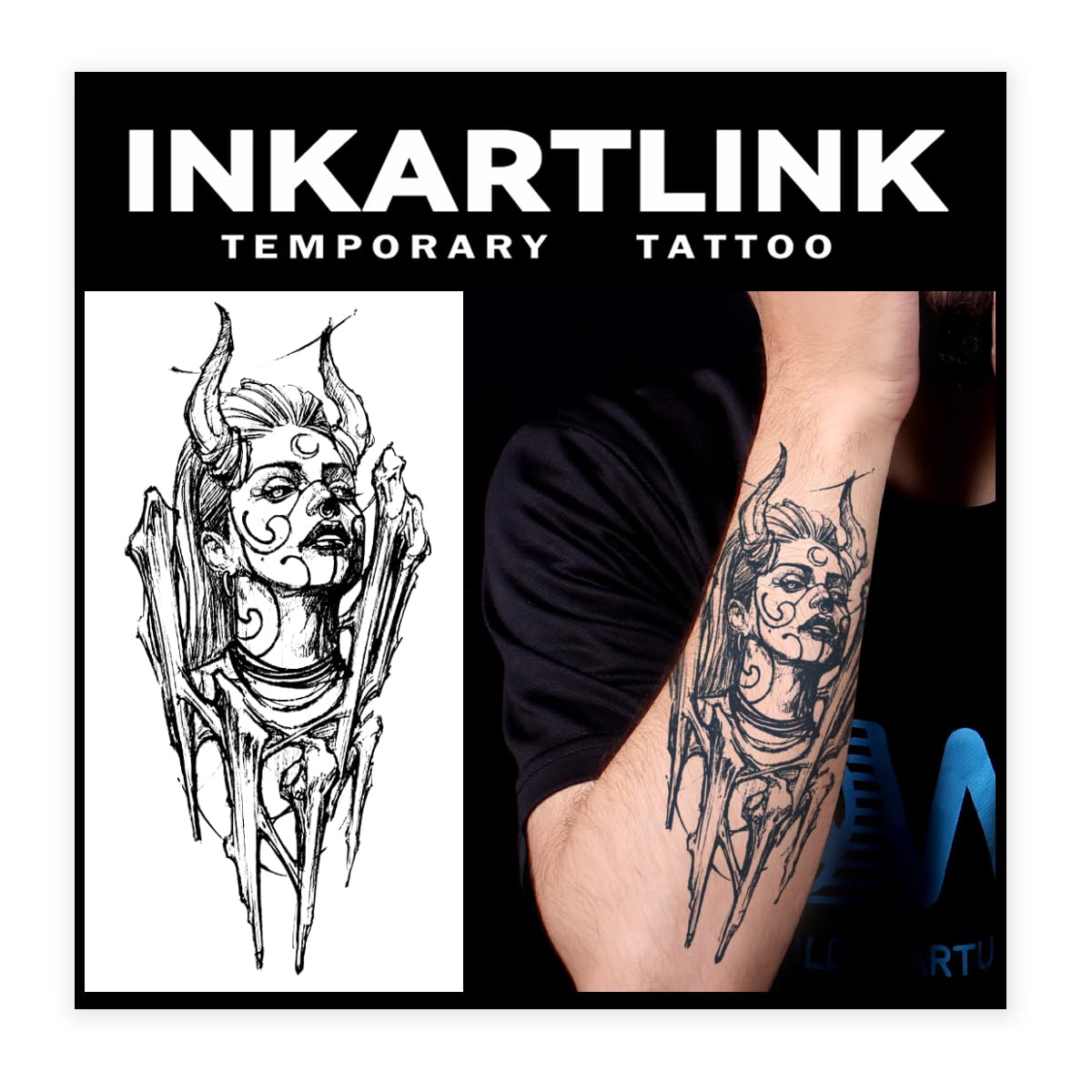 Inkartlink Large Semi Permanent Tattoo - Enchanting Demoness Design, Waterproof, Lasts 1-2 Weeks