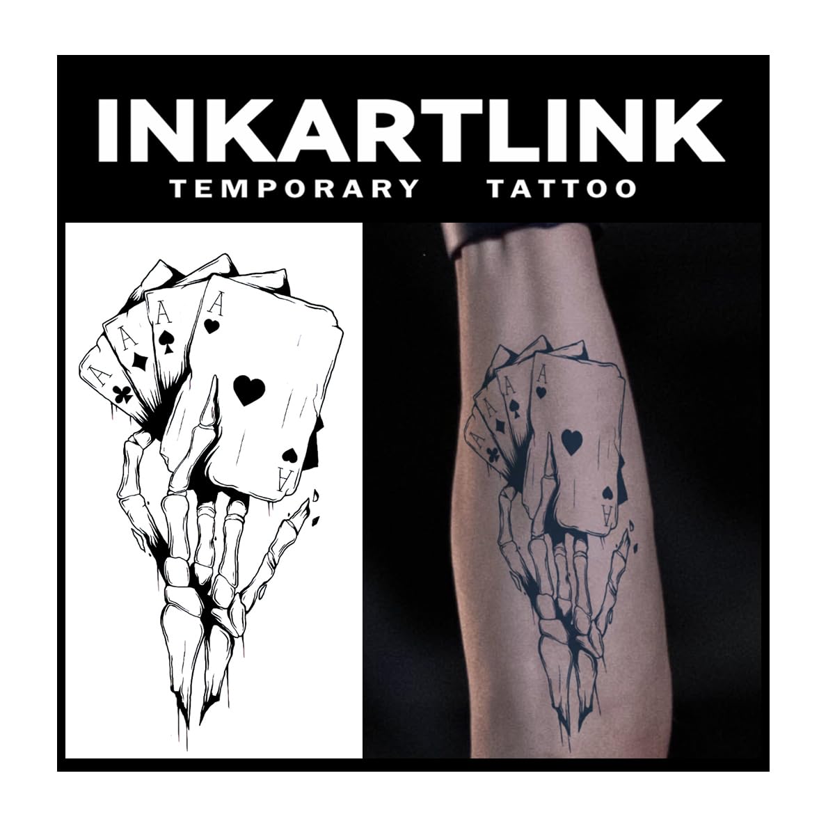 Inkartlink Large Skeleton Poker Design Semi-Permanent Temporary Tattoo - Waterproof, Realistic Look