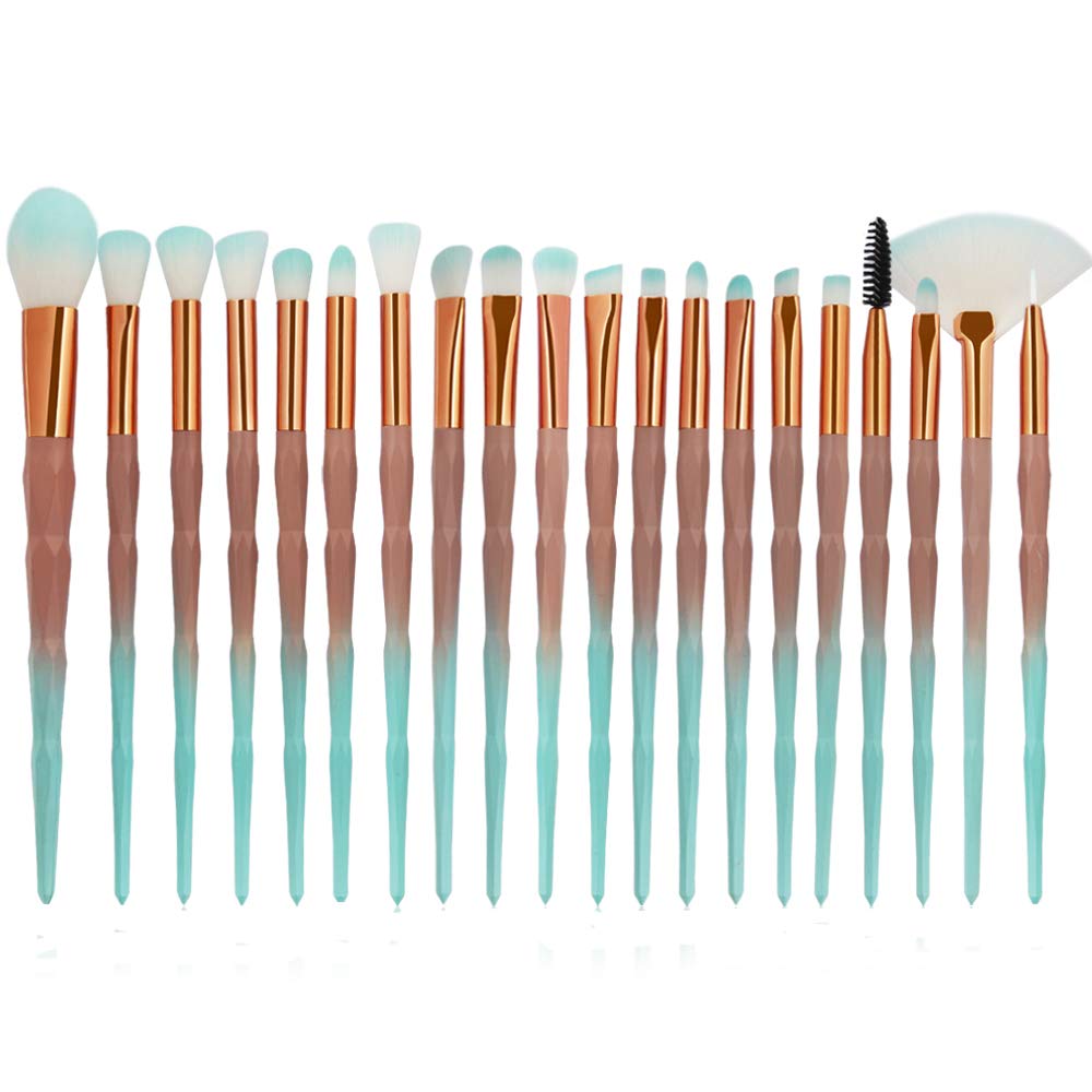 Kolight 20Pcs Gradient Green Coffee Makeup Brushes Set For Eyeshadow & Lip Application