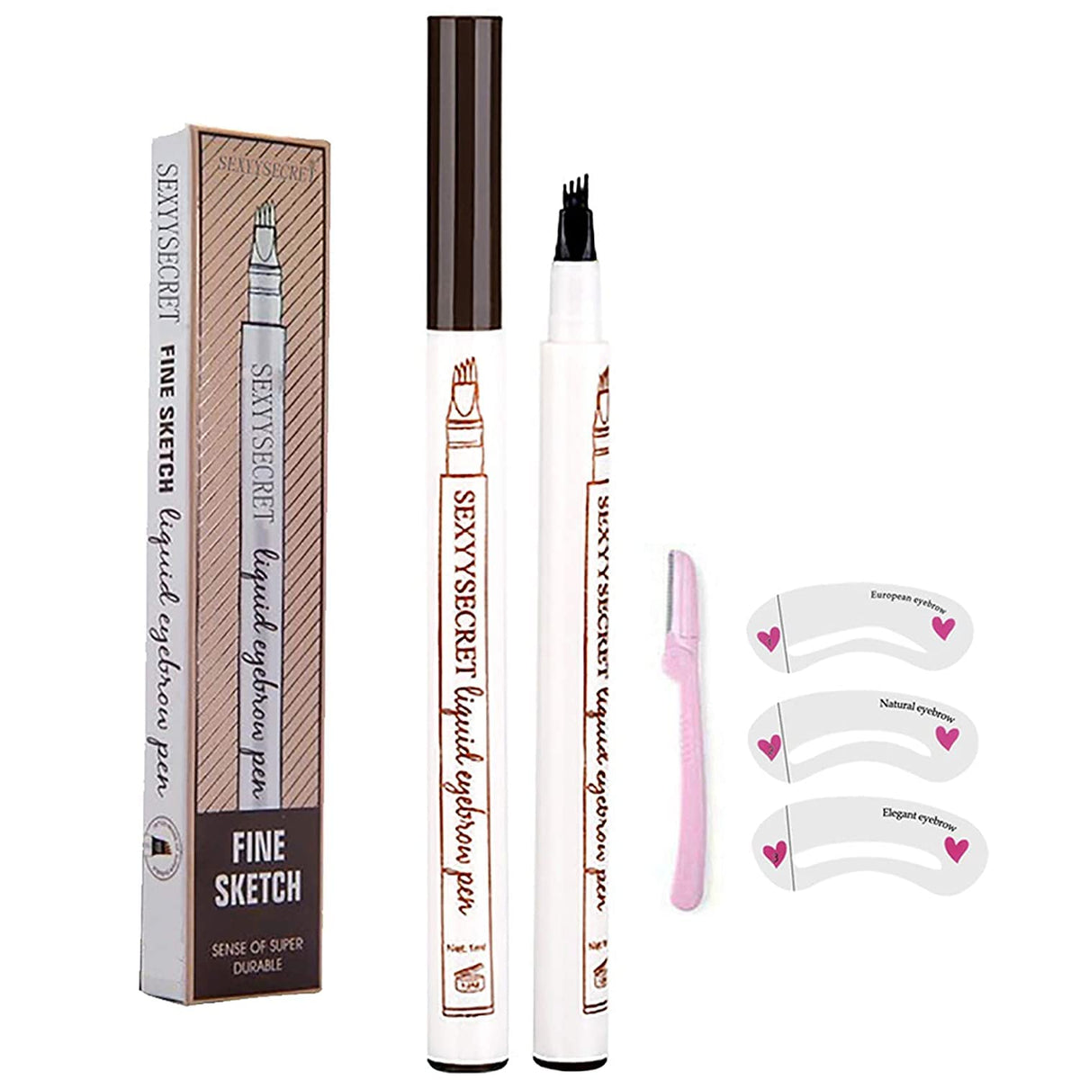 Quemiss Waterproof Eyebrow Pen - 4 Points Microblading Pencil, Long Lasting 4#Black, 1 Count