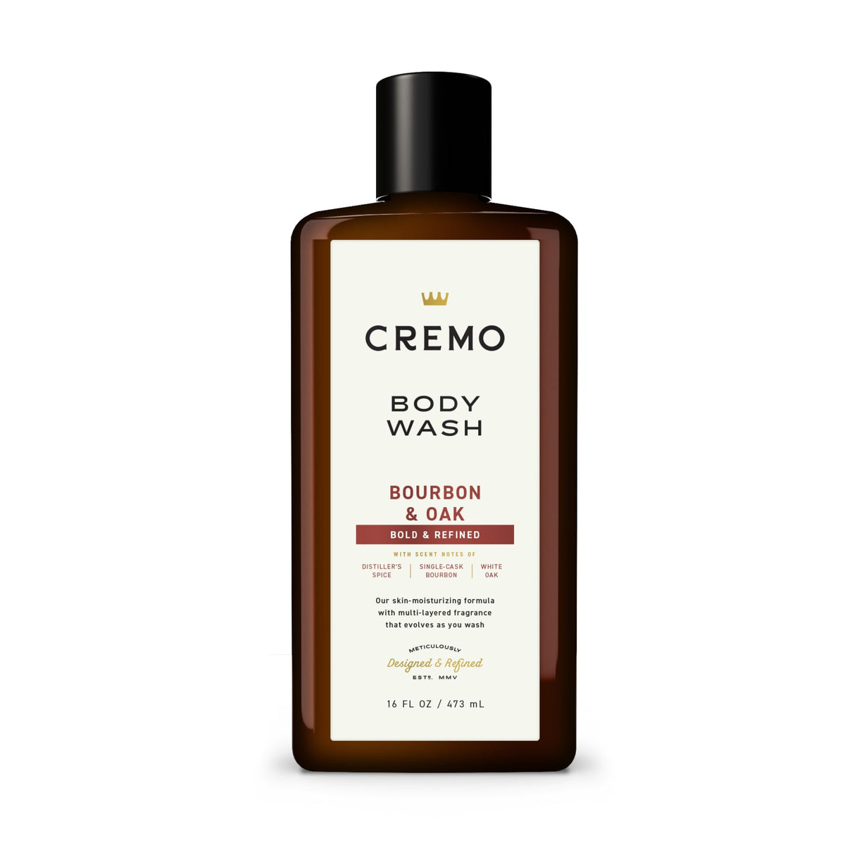 Cremo Body Wash Men, A Sophisticated Blend of Distillers Spice, Fine Bourbon and White Oak, 16 Fl Oz