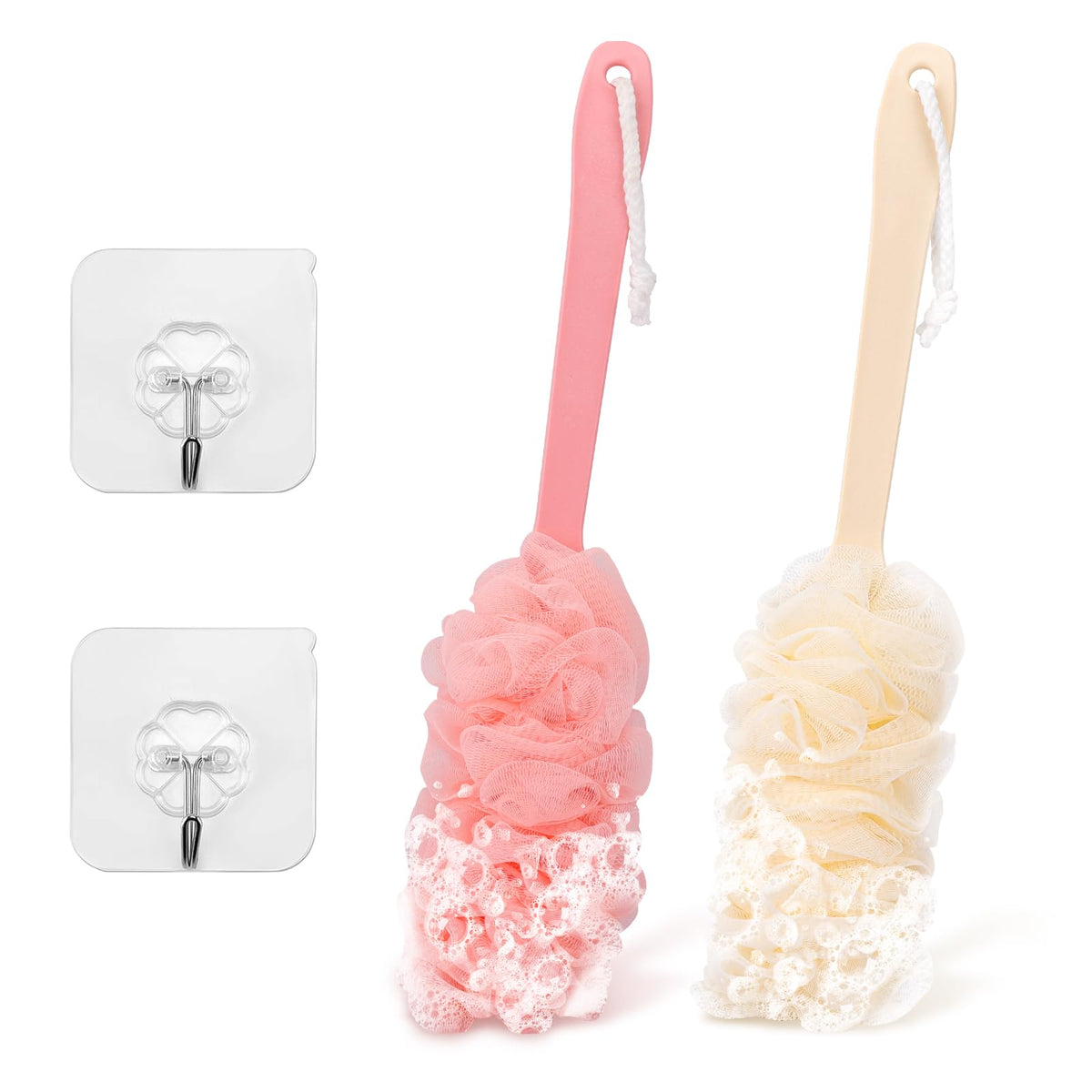 Nicemovic 2Pack Back Scrubber For Shower, Long Handle Loofah Brush, Exfoliating Bath Accessories