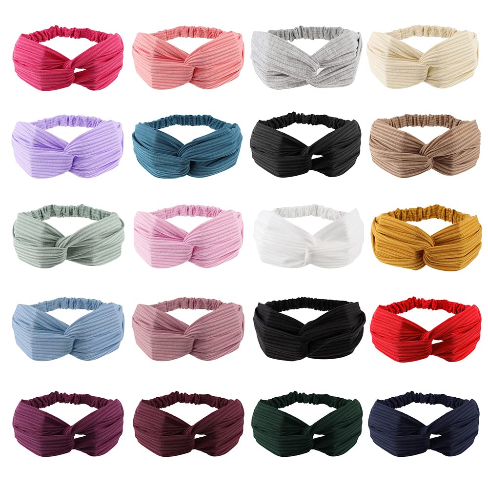 AHONEY 20 Pack Soft Ribbed Elastic Headbands for Women - Workout Hair Accessories Turban Bands