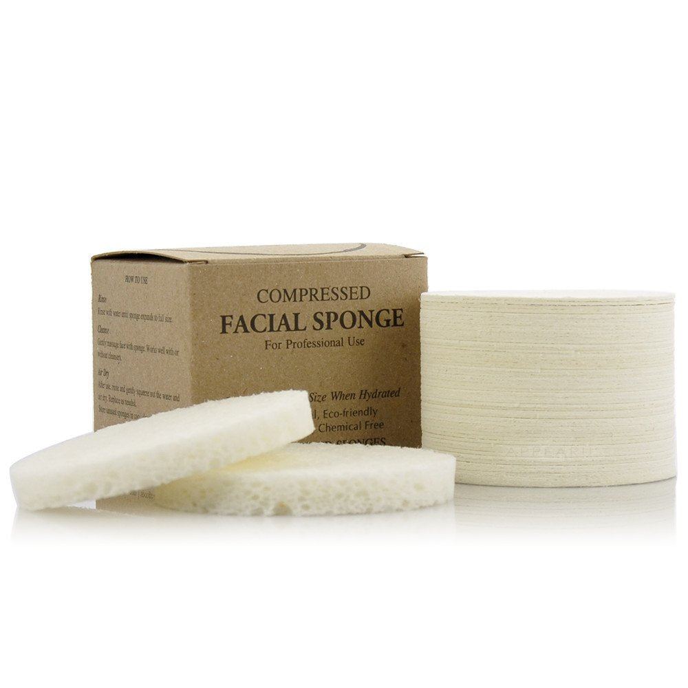 Appearus Facial Sponges - Compressed Natural Cellulose, 50 Count - White Spa Cleansing & Exfoliating