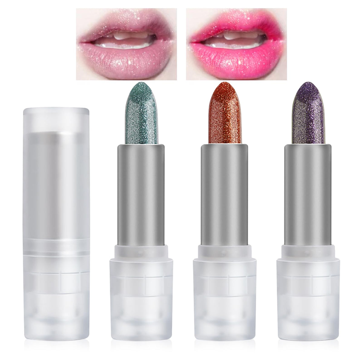 Dageda 3Pcs Glitter Lipstick Set - Moisturizing Color Changing Balm, Waterproof, Long Lasting