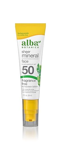 Alba Botanica Fragrance-Free Mineral Face Sunscreen Spf 50, 2 Fl. Oz., Water Resistant