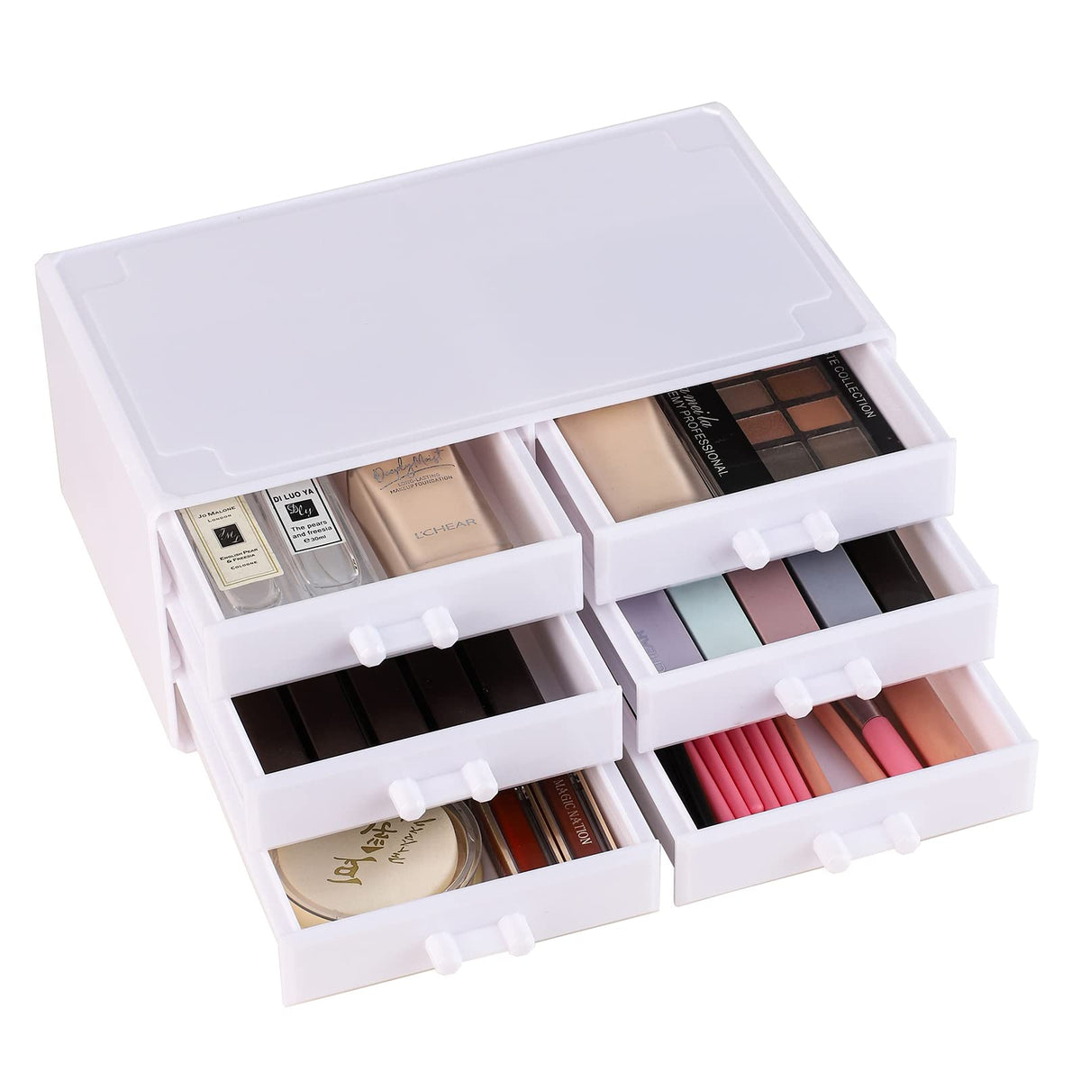 Cq Acrylic Stackable White Drawer Organizer - 6 Acrylic Storage Bins For Jewelry & Makeup