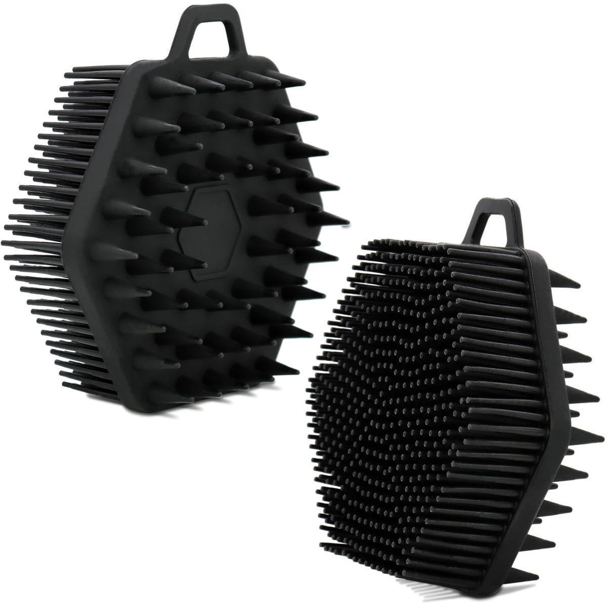 Olamar Silicone Body Scrubber - Premium 2-In-1 Bath & Shampoo Brush, Easy Grip, Hangable, Black