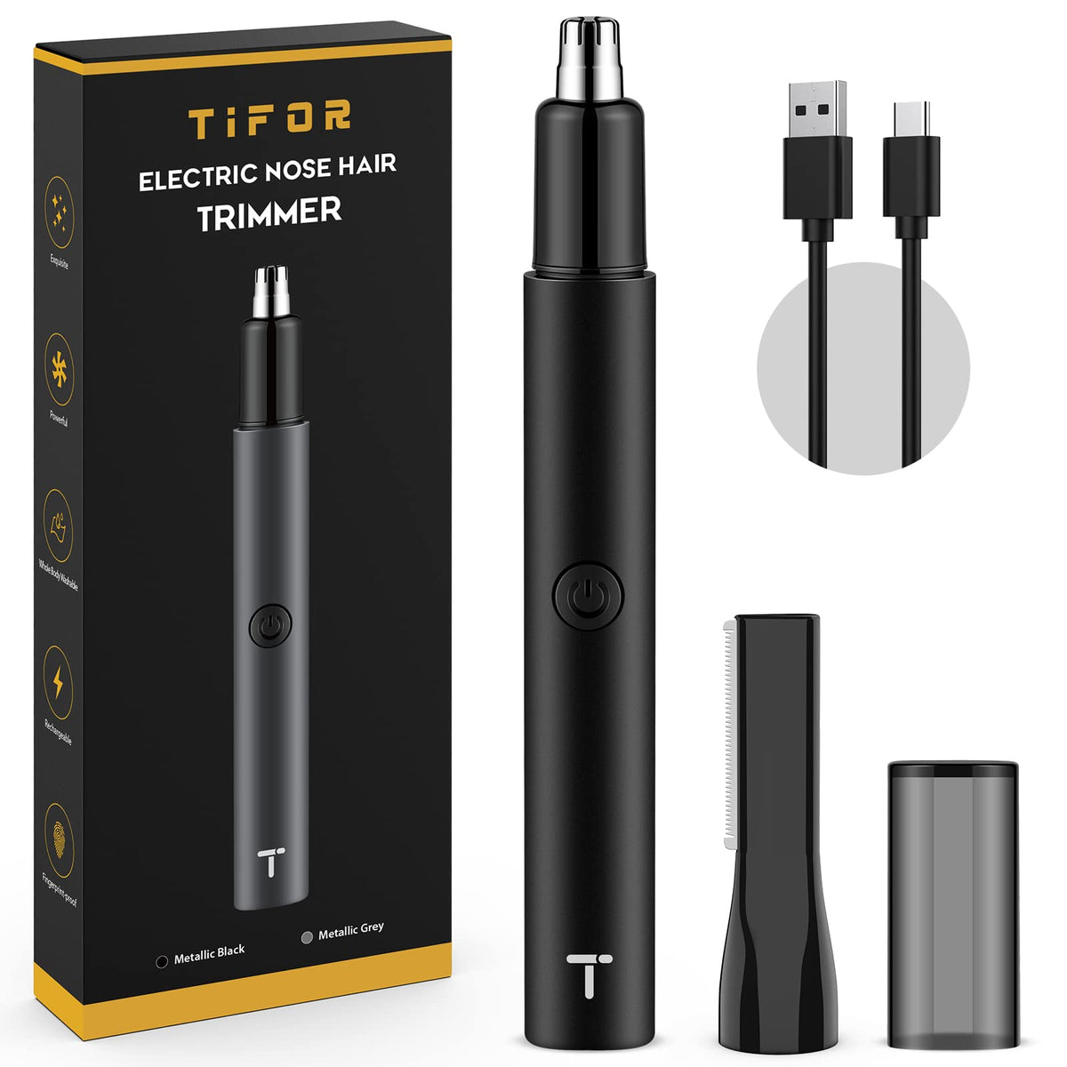 Tifor Rechargeable Nose Hair Trimmer - 8,000 Rpm Ipx7 Metal Ear & Facial Hair Removal Tool