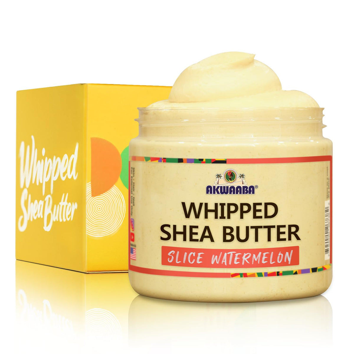 Akwaaba Yellow Whipped Shea Butter - 12 Oz, Nourishing, Moisturizing, No Dyes & Parabens