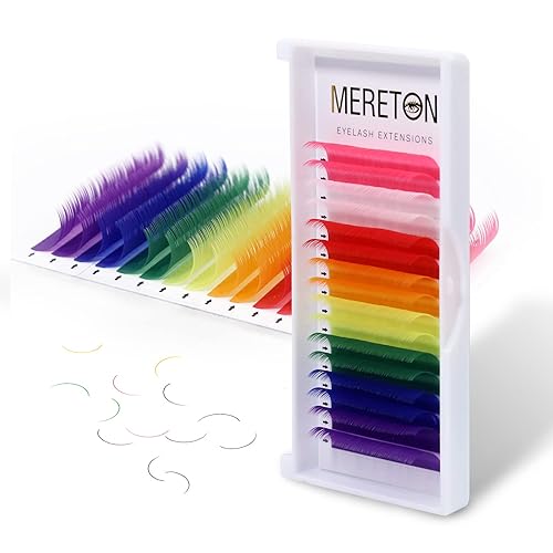 MERETON 16 Rows Colored Lash Extensions - D Curl 0.07mm 13mm, Classic Mix Color, Individual Lashes