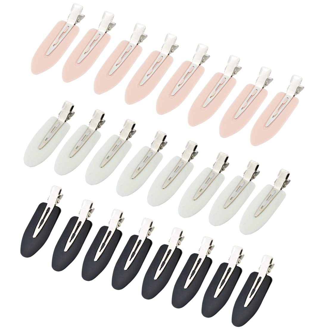 Wobe 24 Pcs Creaseless Hair Clips - No Bend Styling Pins For Bangs, Waves, Makeup - Black Pink White