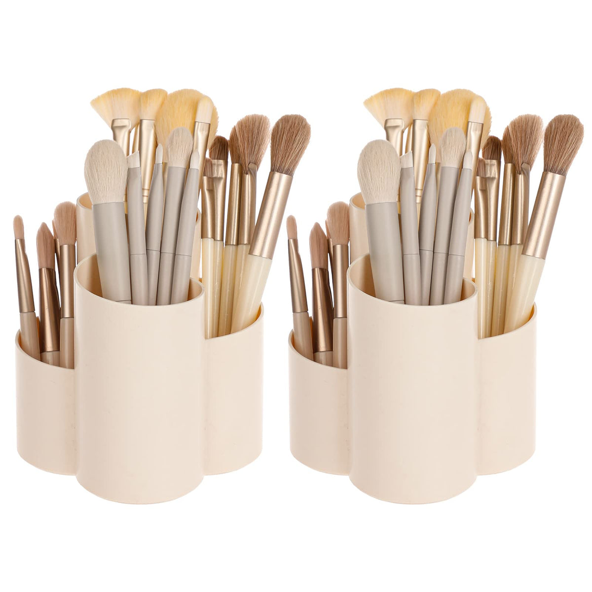 Yesesion 2 Pack Beige Plastic Makeup Brush Holder - Round Organizer For Beauty Tools & Accessories