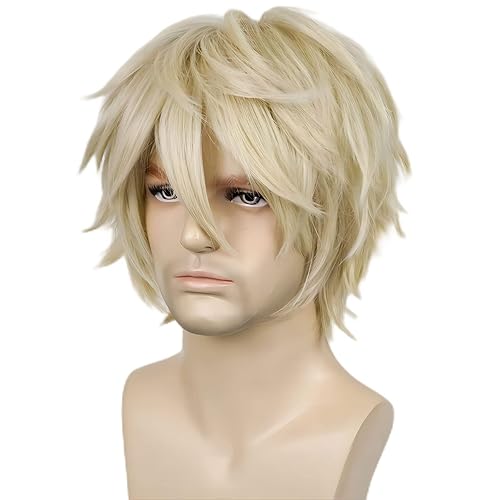 Aicos Blonde Spiky Layered Anime Cosplay Wig - Short Fashion Party Wig + Cap, One Size