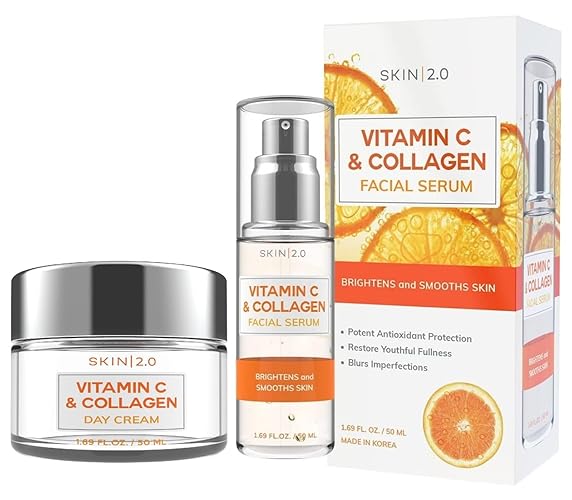 Skin 2.0 Vitamin C & Collagen Serum & Day Cream Set - Anti-Aging, Brightening, Cruelty-Free