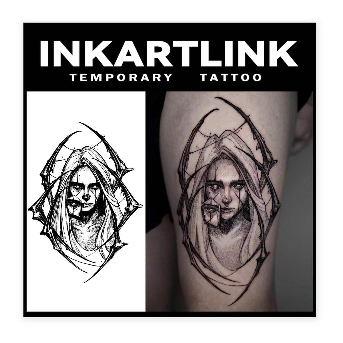 Inkartlink Large Semi Permanent Tattoo - Spider Woman Design, Waterproof, Lasts 1-2 Weeks