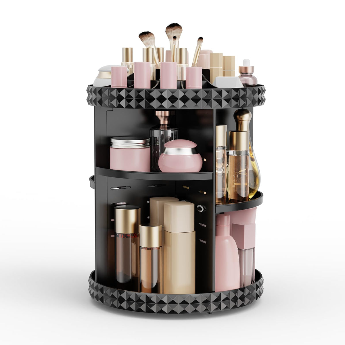 Rosoenvi 360° Rotating Makeup Organizer - Adjustable Acrylic Cosmetic Storage, Medium, Black