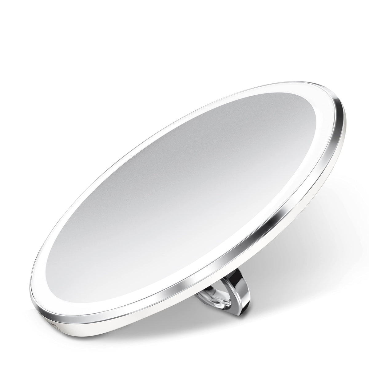 Simplehuman Lighted Compact Makeup Mirror - Round Travel Size Magnifying Mirror, White Stainless Steel